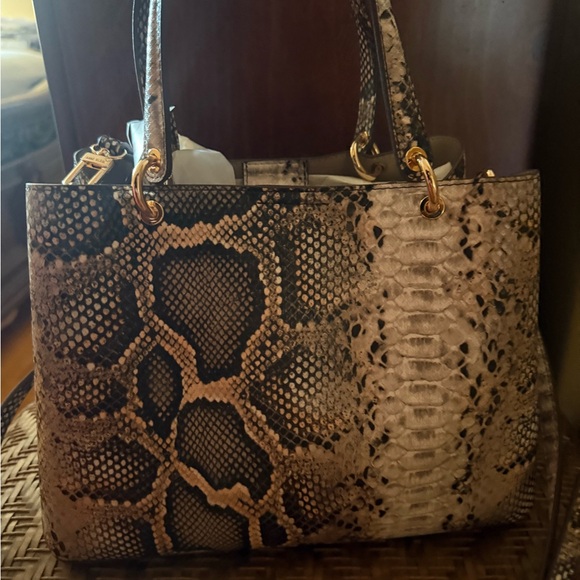 Anne Klein Snake Print Crossbody Bag - Black and Tan - Picture 1 of 2
